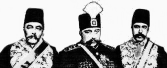From the left: Mirza Ali Asghar Khan Atabak Azam Prime Minister, HIM Mozzafar Al Din Shah, Mirza Mahmoud Khan Hakim-el-Molk